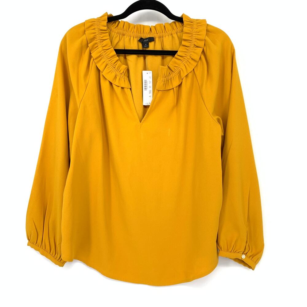 J.Crew Drapey Ruffleneck Top In 365 Crepe Womens Sz Medium Goldenrod Yellow NEW
